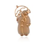A chalcedony and gold snowman brooch by Tiffany & Co, signed and dated July 26th 1953, 4.2cm high
