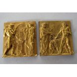 Pair of 19th century gilt bronze relief plaques of classical scenes, each 9 x 8cm (2)