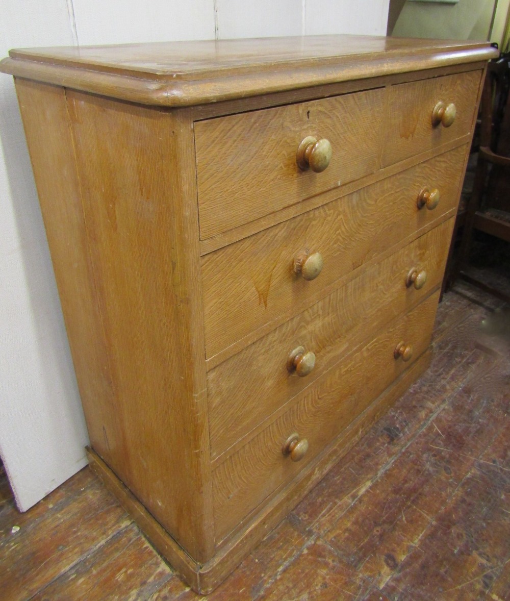 A Victorian pine chest of three long and two short drawers, with original scumbled oak grain - Image 2 of 2