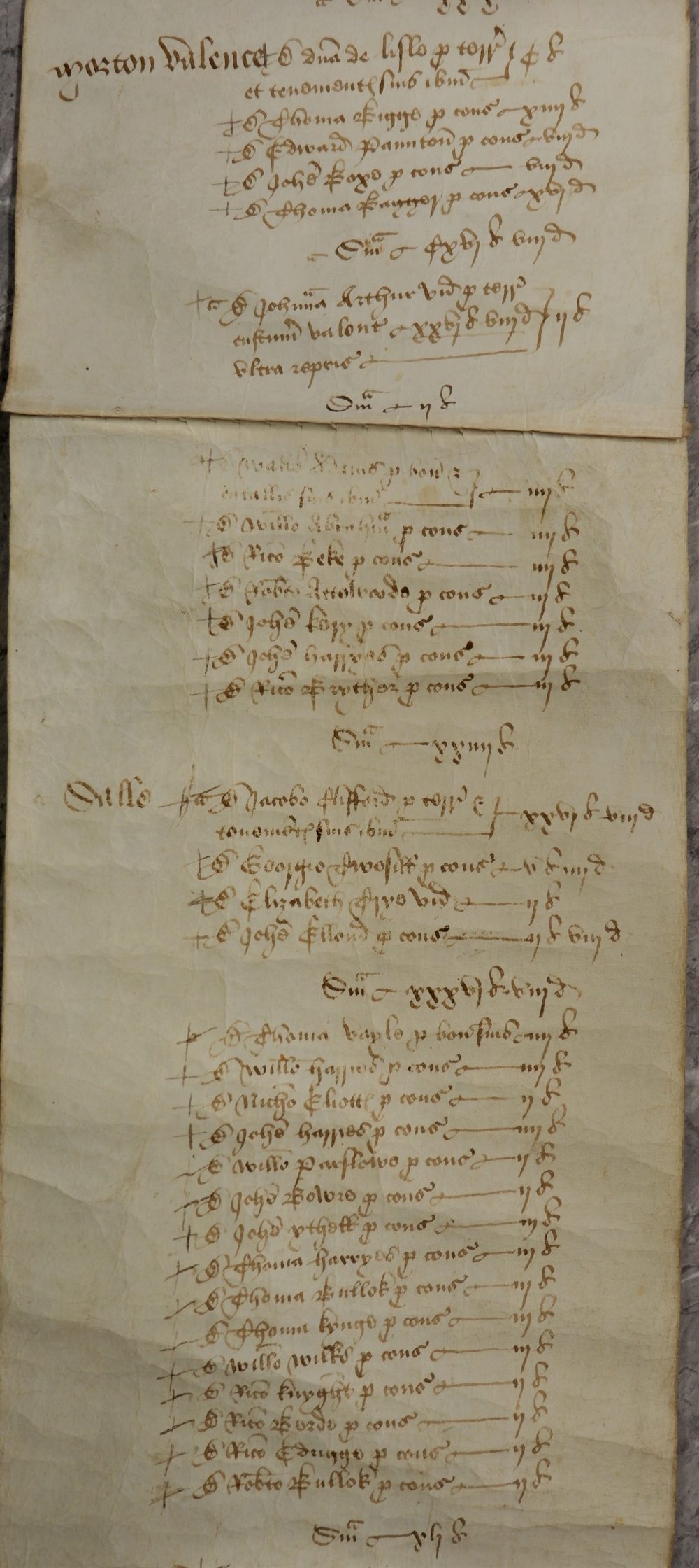 An early handwritten scroll 16th/17th century listing villages along ...