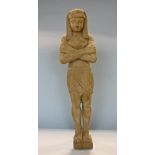 Egyptian soft wood carving of a standing boy pharaoh, 50cm high