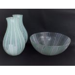 Fratelli Toso - Murano glass pair of faceted baluster vases together with a matching fruit bowl, the