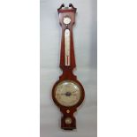 A Guanella of Bristol flame mahogany barometer thermometer with silvered dials, 97 cm high