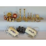 A box of interesting items to include a mixed collection of brassware and copperwares to include