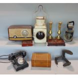 A good selection of miscellaneous items to include vintage Bakelite telephone, pair of brass