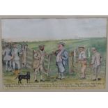 Early 20th century British School, caricature of a shooting scene, gouache on paper, 24 x 34.5 cm,