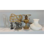 A box containing a collection of miscellaneous items to include spelter figure of a boy and a horse,