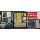 Three boxes of mixed ordnance survey maps, travel guides to include an extensive