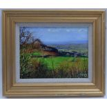 Barry Walding (contemporary local artist) - Panoramic view over the Severn Vale, acrylic on board,