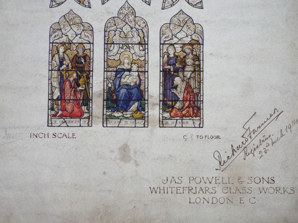 JAS Powell & Sons (Whitefriars) Ltd, an early 20th century watercolour design for a stained and - Image 2 of 2