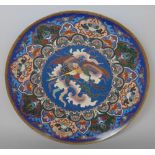 19th century cloisonné charger centrally decorated with a Chinese bird possibly a phoenix with