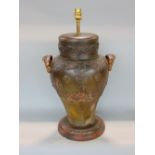 19th century twin handled salt glaze baluster vase, converted into a table lamp, the vase with