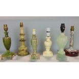A collection of various table lamps to include a canton famille rose example, onyx examples and