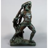 Large and impressive patinated bronze study of Hercules and the Nemean lion 64 cm high