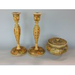 Pair of Indian painted overlaid baluster candlesticks with typical floral decoration together with a