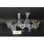 A large collection of various glassware to include various decanters, fruit bowls, goblets, etc (a