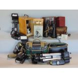 Large pair of Bar and Stroud military field binoculars together with a further large collection of