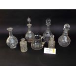 A mixed collection of glassware mainly 19th century and later glass decanters together with