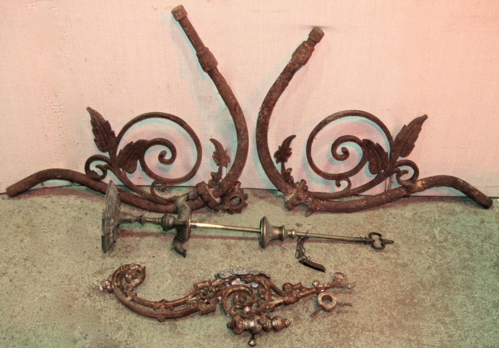 One lot of 19th century and later lighting to include a pair of cast iron gas brackets with scrolled