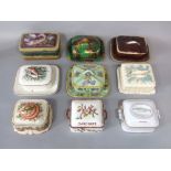 A collection of 19th century sardine boxes and covers of various form including four majolica