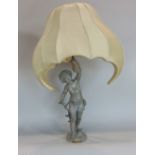 Good quality cast spelter figural table lamp marked Ferrand in the form of a cherub, 65 cm high