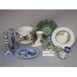 A collection of ceramics including 19th century and later blue and white printed wares including a