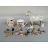 A Beswick model of a grey shire horse with circular printed mark and paper label to base, a Royal