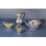 Georgian style three piece half fluted tea service comprising teapot, water pot, milk jug and