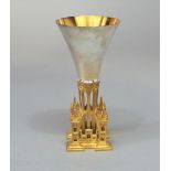 Gloucester Cathedral goblet, with silver gilt cast base and gilt interior, inscribed Number 59 Of