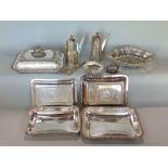 A collection of good quality silver plate to include a pair of faceted chocolate pots, a further