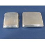 Two silver hip shaped card cases one with engine turned decoration and push hinge, 6 oz approx. (2)