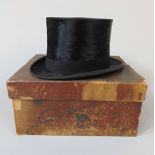 Black silk top hat by Lincoln Bennett & Co, Piccadilly, in original box with brush, internal