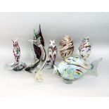 A collection of vertical Murano glass fish to include a good quality sword fish and others (7)