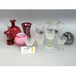 A mixed collection of various glassware to include an unusual 19th century vaseline glass goblet