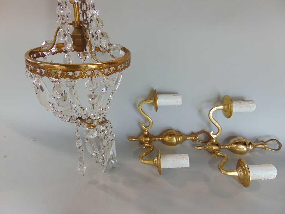 A collection of various 19th century and later ceiling lights to include various prismatic drops,