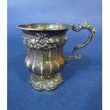 Regency silver faceted christening cup/small tankard, chased with floral bands, maker WE, London