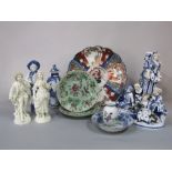 A collection of oriental and other ceramics including an Imari dish, 30cm diameter, two Cantonese