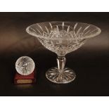 Waterford crystal cut glass comport with heavy faceted column, 21cm high together with a further