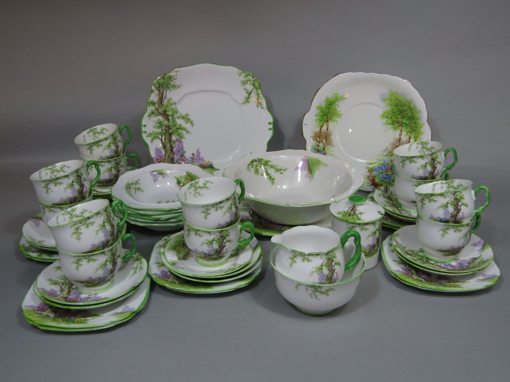 A collection of Royal Albert Greenwood Tree pattern wares comprising dessert serving bowl and six