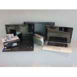 A mixed electrical lot to include Apple Mac laptop, Lenovo laptop, Strato television, radio and