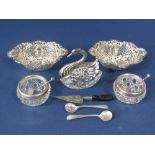 A mixed collection of bijouterie silver to include good pair of late Victorian trinket dishes with