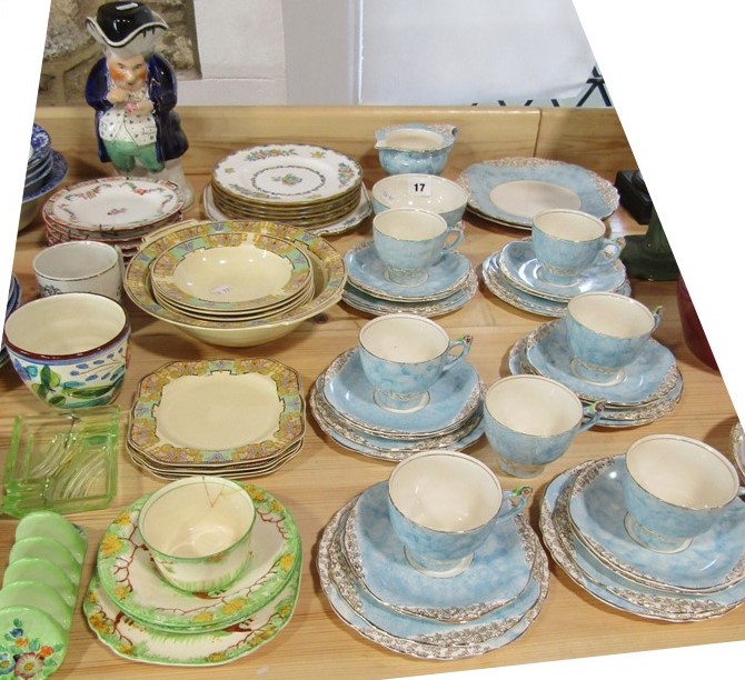 A collection of James Kent art deco tea wares with sponged pale blue glaze and with moulded floral - Image 2 of 2