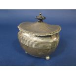 Late Victorian silver caddy of faceted ovoid form, with pagoda type lid and bowl with banded