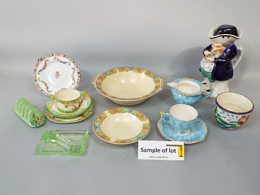 A collection of James Kent art deco tea wares with sponged pale blue glaze and with moulded floral