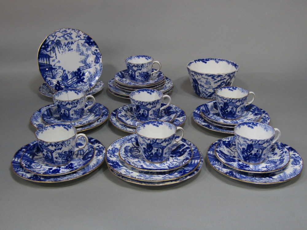 A collection of Royal Crown Derby blue printed tea wares with Japanese style decoration comprising