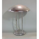 Art deco Bauhaus style chrome desk lamp, on two tubular columns and circular base, 45cm high