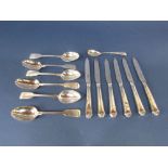 Set of five Victorian silver fiddle pattern teaspoons, maker R W, together with a further matching