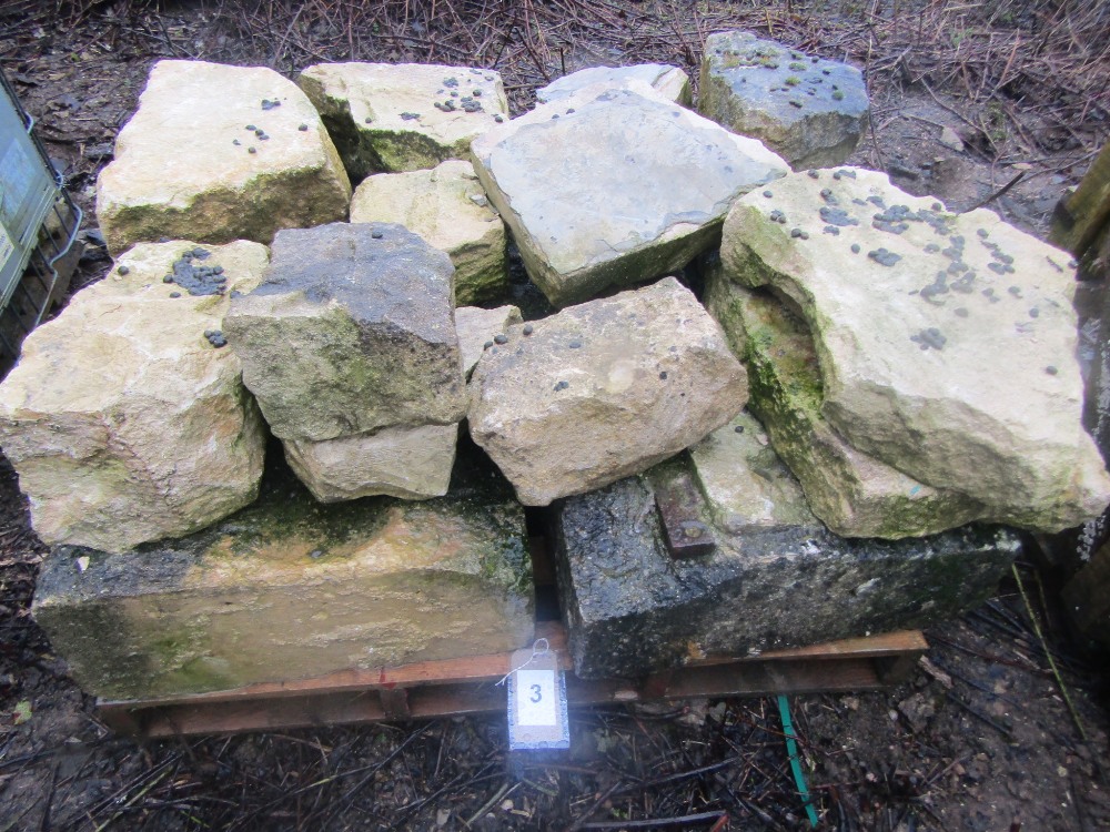 A pallet of limestone building stone including corner pieces