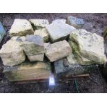 A pallet of limestone building stone including corner pieces