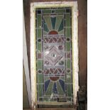 Victorian leaded light and stained glass window panel, 134cm x 37cm approx